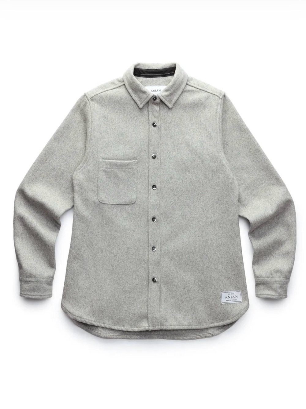 ANIAN Modern Melton Wool Shirt Jacket in Gray Size Small